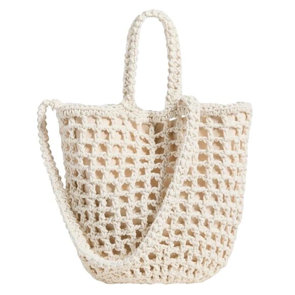 Madewell Handbags - Madewell Women's Crochet Rope Tote Purse Antique White Bohemian Casual NWOT